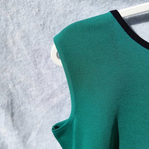Ming Wang Tank Top Stretch Knitted Ribbed Bottom Edging Side Slits Black Green L - Picture 8 of 13